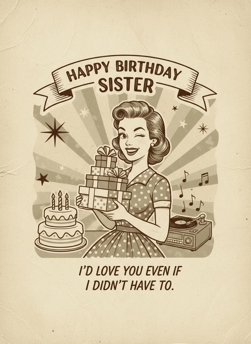 Happy Birthday Sister Retro Card